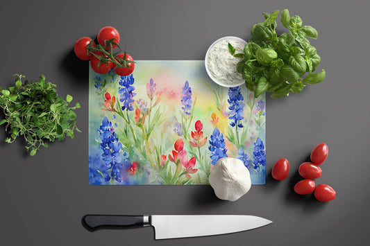 Texas Bluebonnets Glass Cutting Board