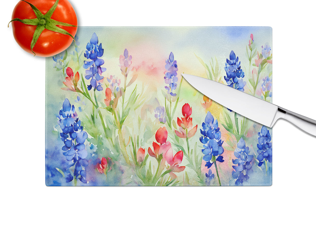 Texas Bluebonnets Glass Cutting Board